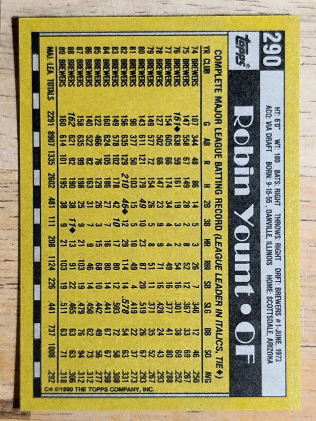 1990 Topps #290 Robin Yount