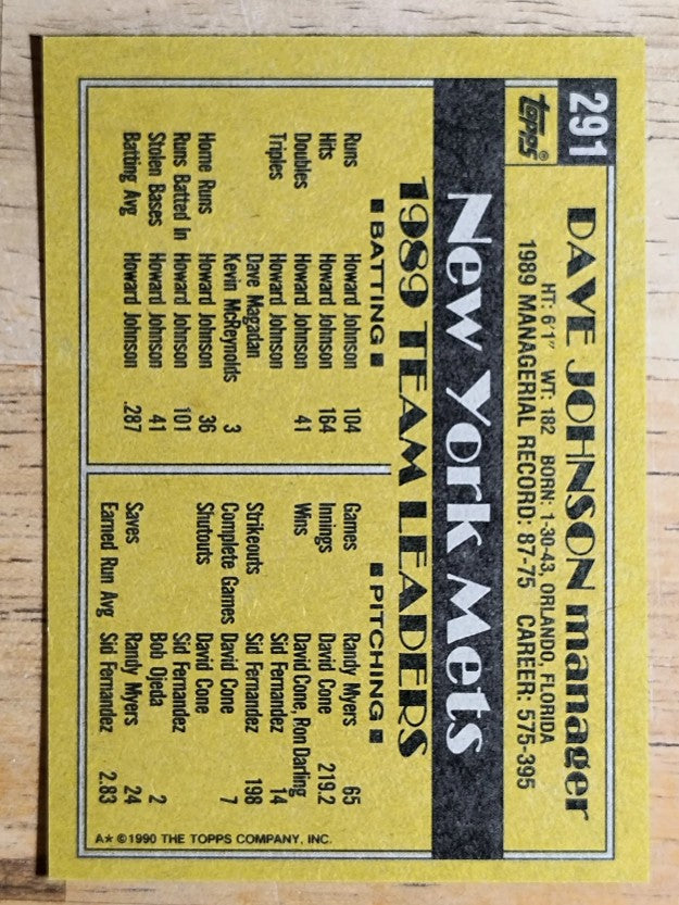 1990 Topps #291 Dave Johnson MG