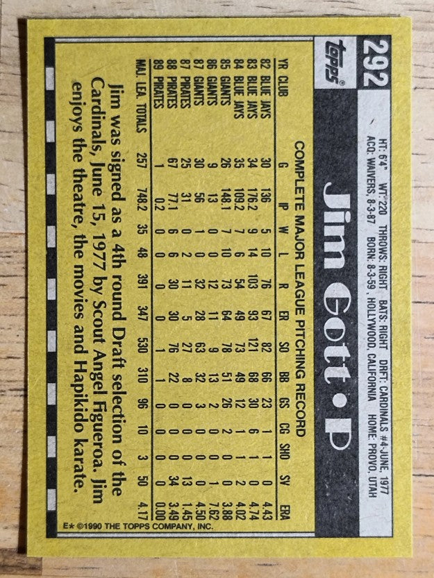 1990 Topps #292 Jim Gott