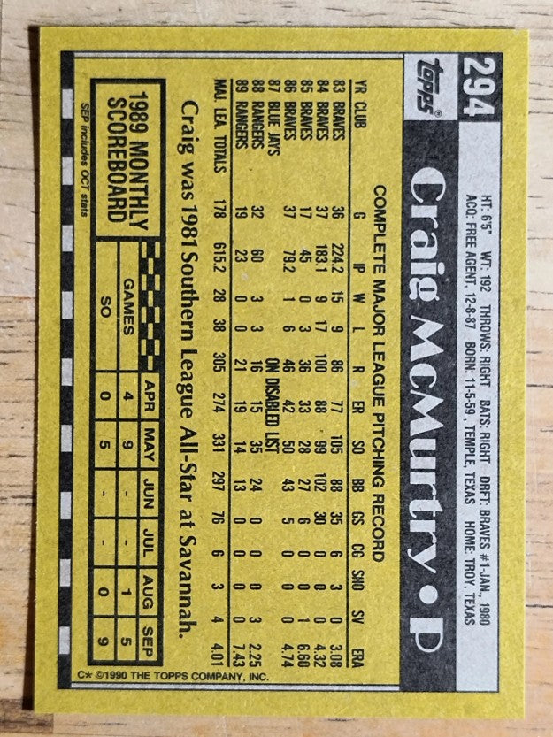 1990 Topps #294 Craig McMurtry