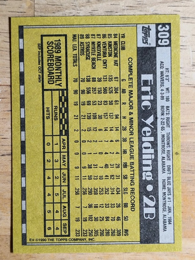 1990 Topps #309 Eric Yelding RC