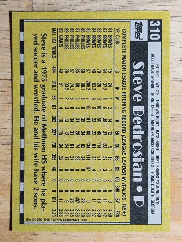1990 Topps #310 Steve Bedrosian
