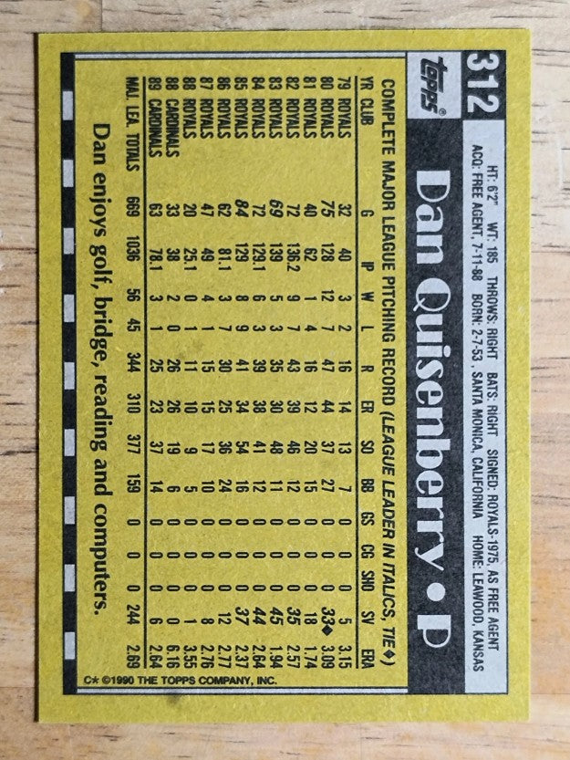 1990 Topps #312 Dan Quisenberry