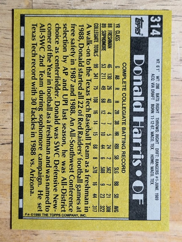 1990 Topps #314 Donald Harris FDP RC