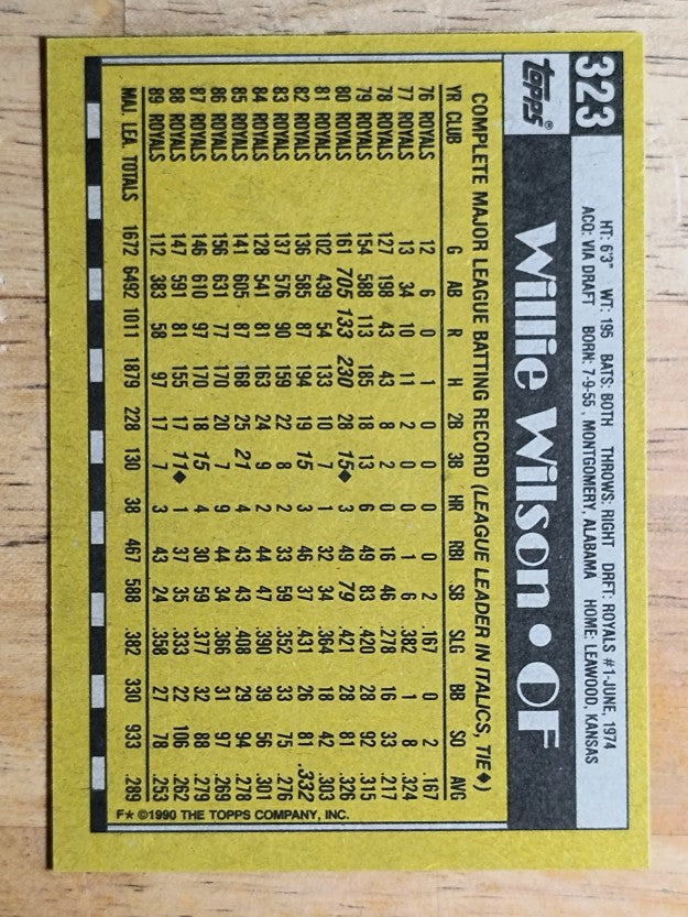 1990 Topps #323 Willie Wilson