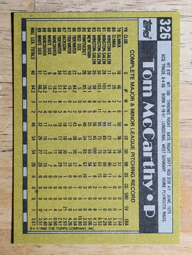 1990 Topps #326 Tom McCarthy