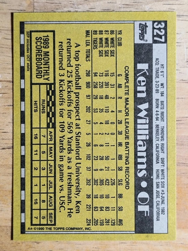 1990 Topps #327 Ken Williams