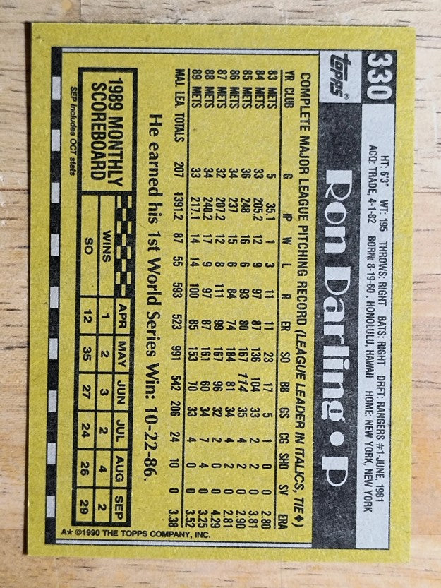 1990 Topps #330 Ron Darling
