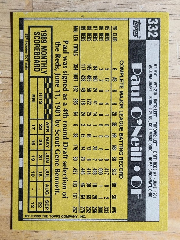 1990 Topps #332 Paul O'Neill