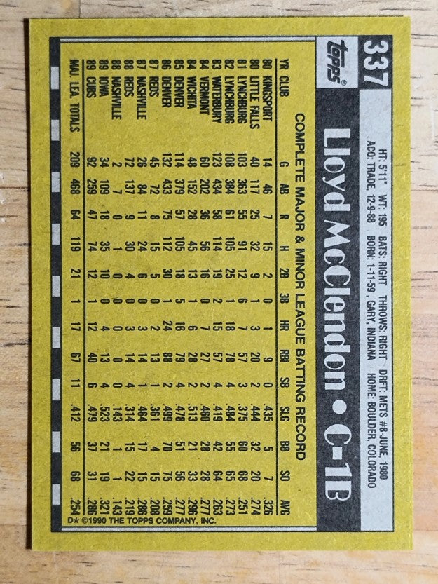 1990 Topps #337 Lloyd McClendon