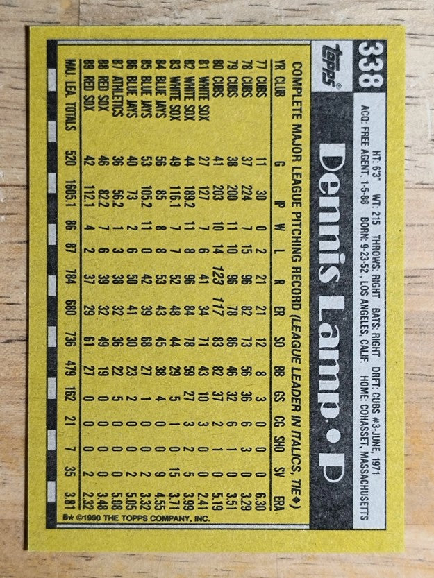 1990 Topps #338 Dennis Lamp