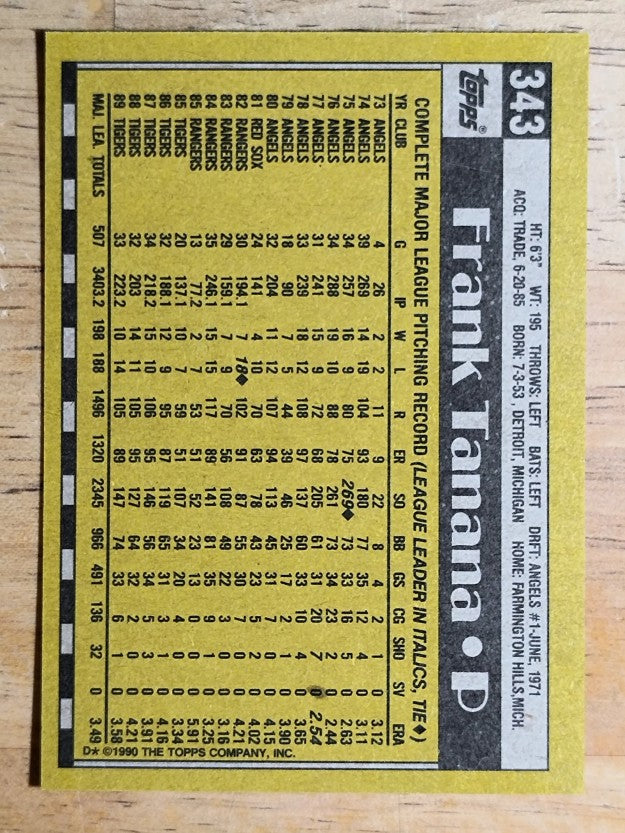 1990 Topps #343 Frank Tanana