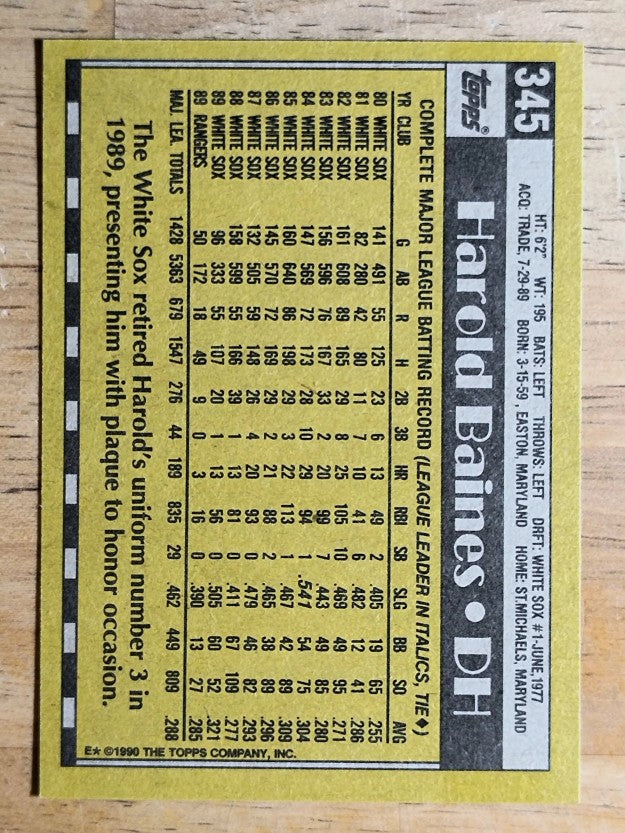 1990 Topps #345 Harold Baines