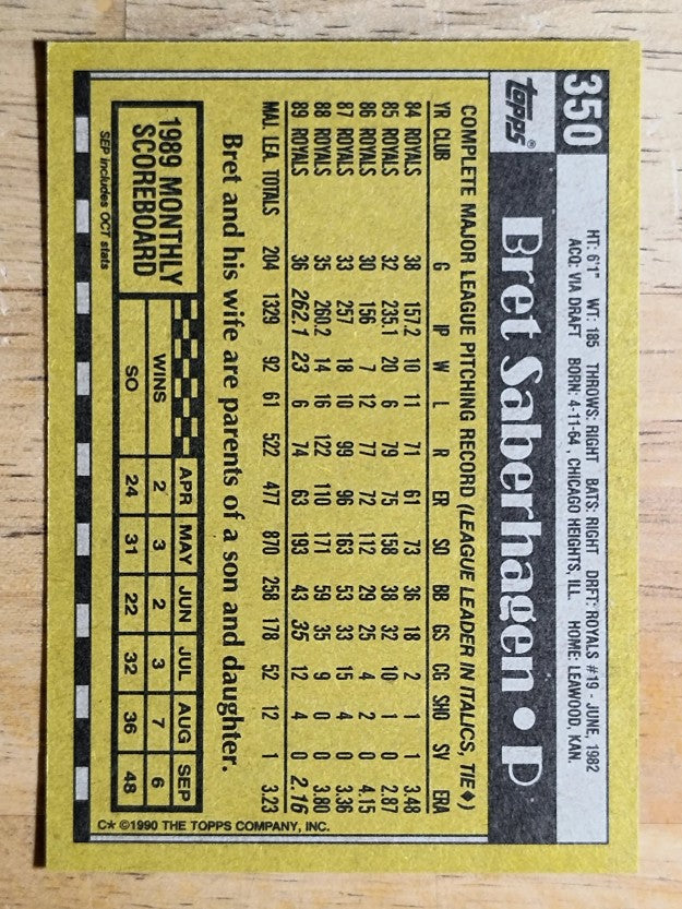 1990 Topps #350 Bret Saberhagen
