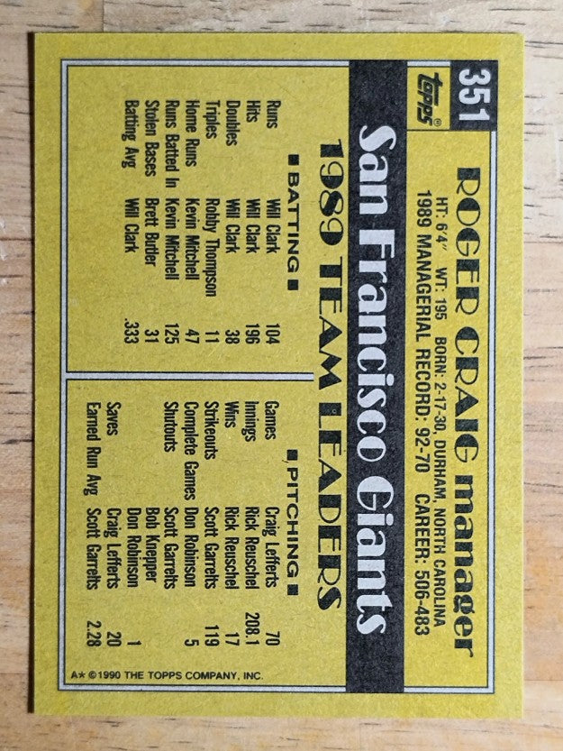 1990 Topps #351 Roger Craig MG