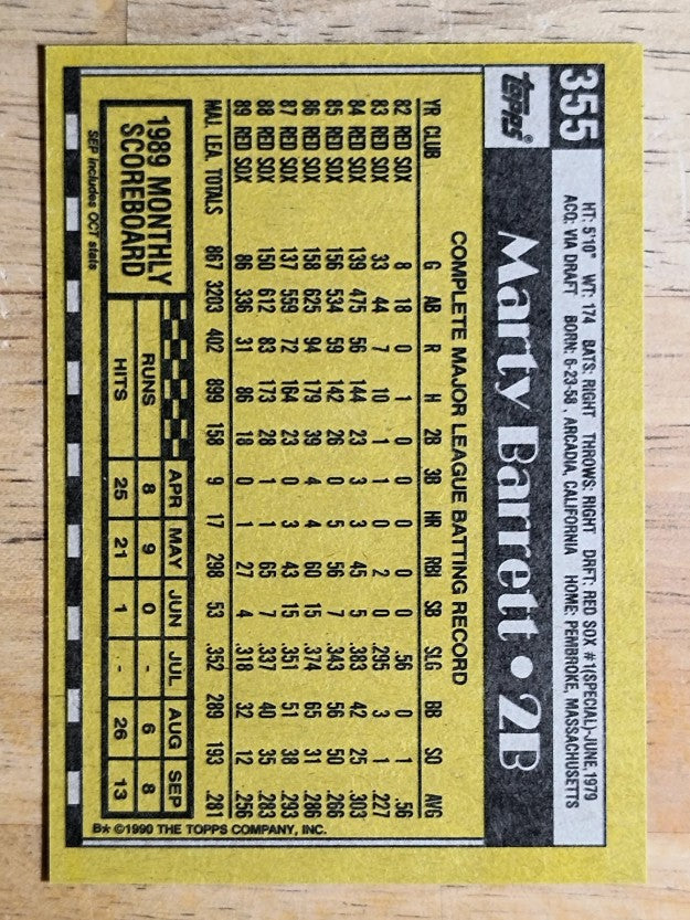1990 Topps #355 Marty Barrett