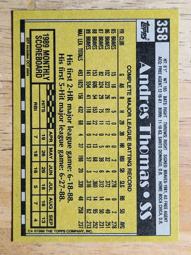 1990 Topps #358 Andres Thomas