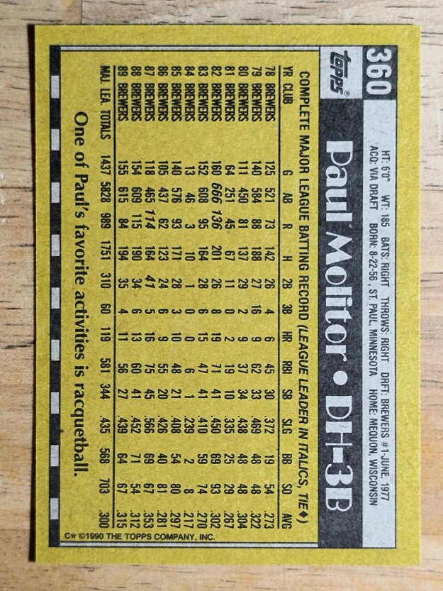 1990 Topps #360 Paul Molitor