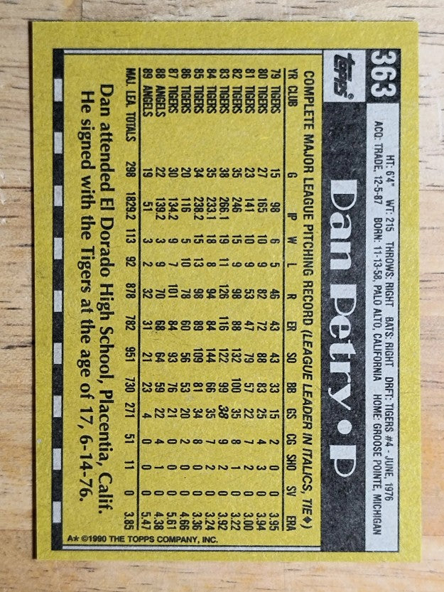 1990 Topps #363 Dan Petry