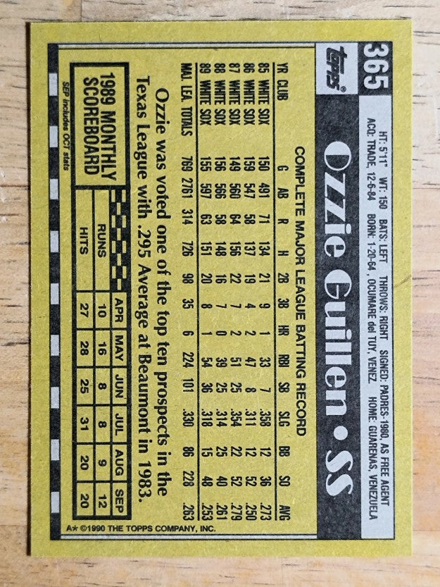 1990 Topps #365 Ozzie Guillen