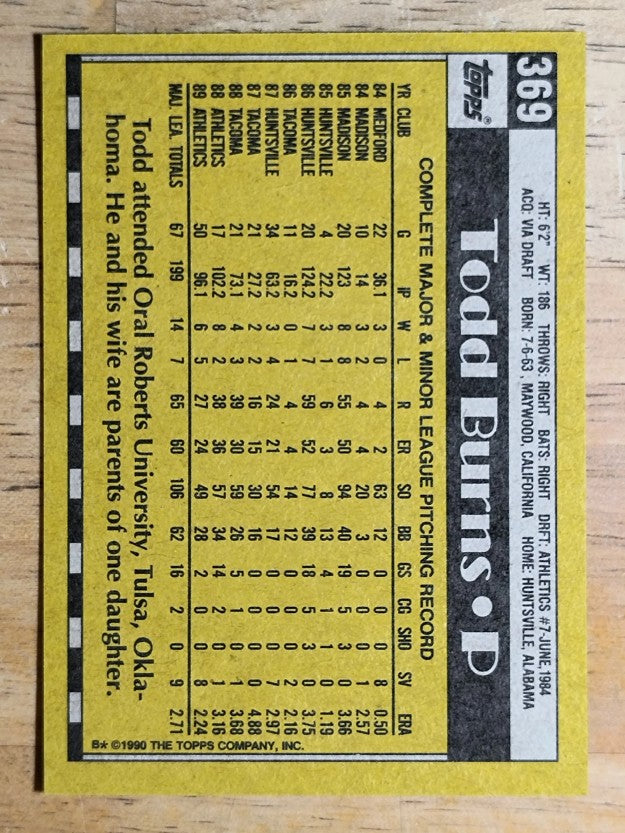 1990 Topps #369 Todd Burns