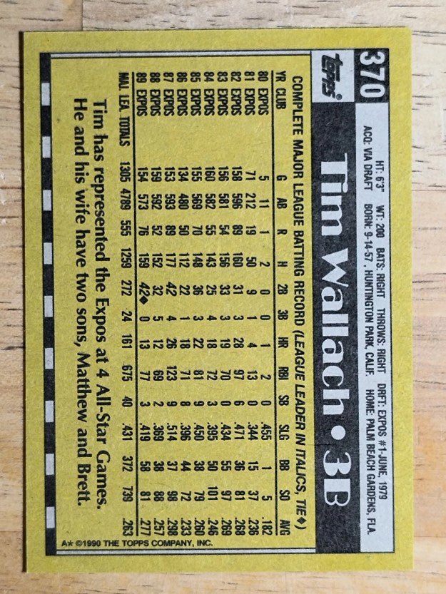 1990 Topps #370 Tim Wallach