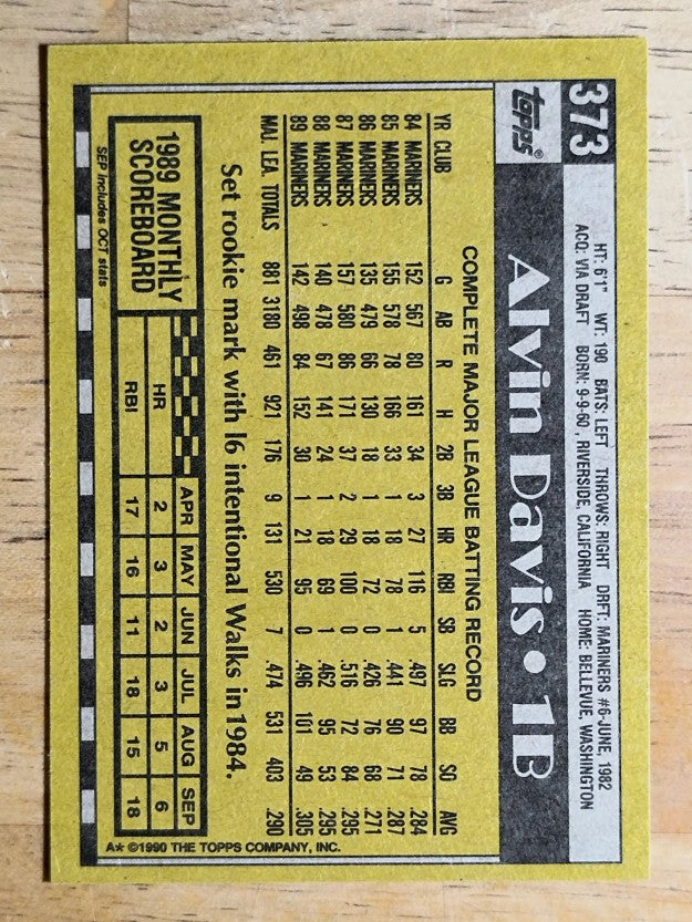 1990 Topps #373 Alvin Davis