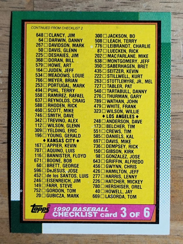 1990 Topps #376 Checklist 3