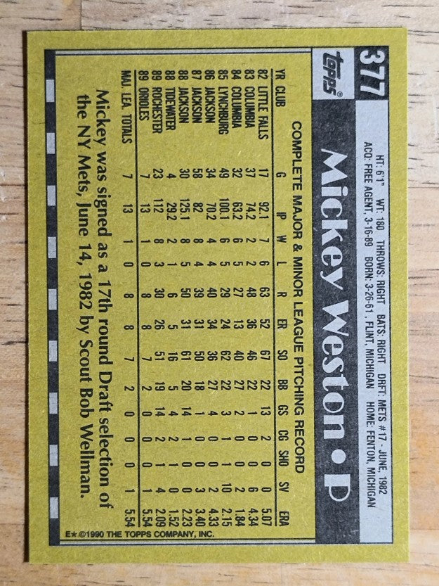 1990 Topps #377 Mickey Weston RC