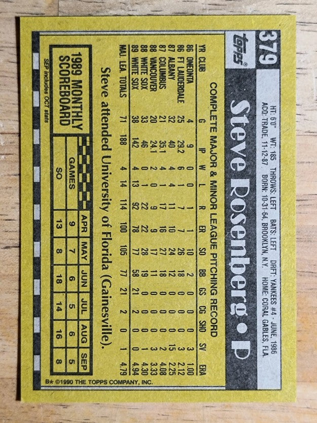 1990 Topps #379 Steve Rosenberg