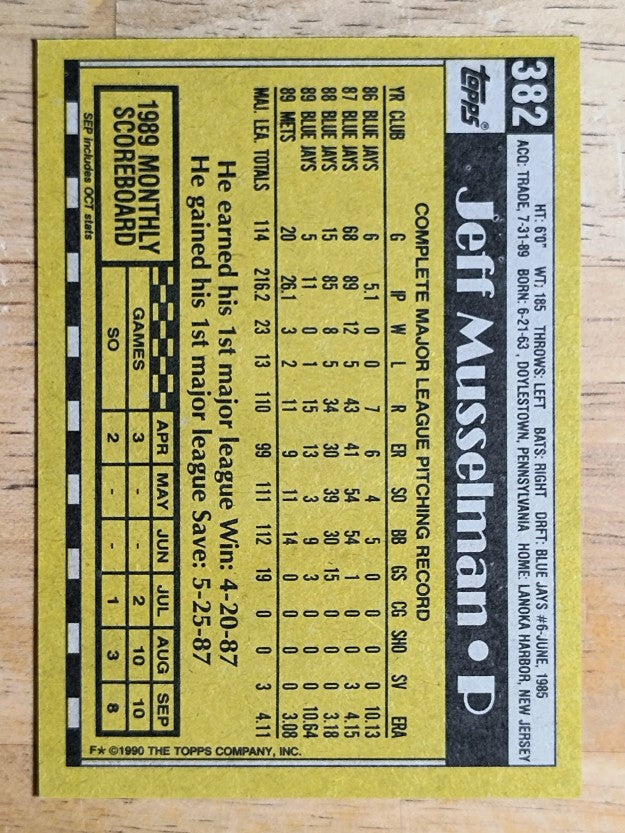 1990 Topps #382 Jeff Musselman