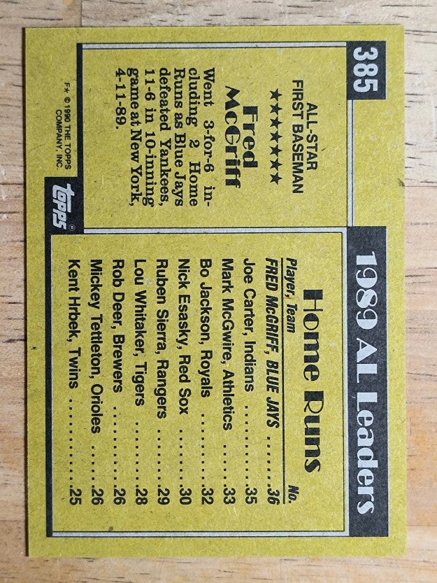 1990 Topps #385 Fred McGriff AS