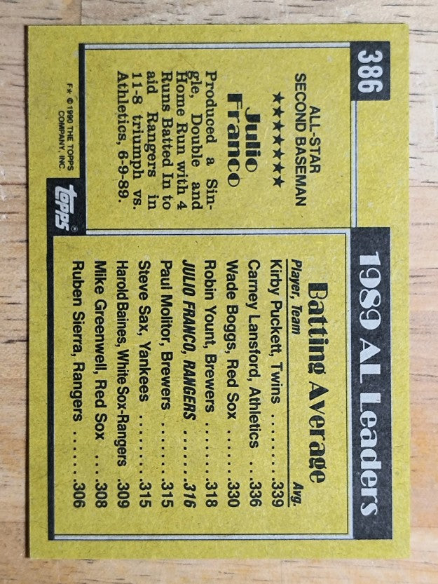 1990 Topps #386 Julio Franco AS