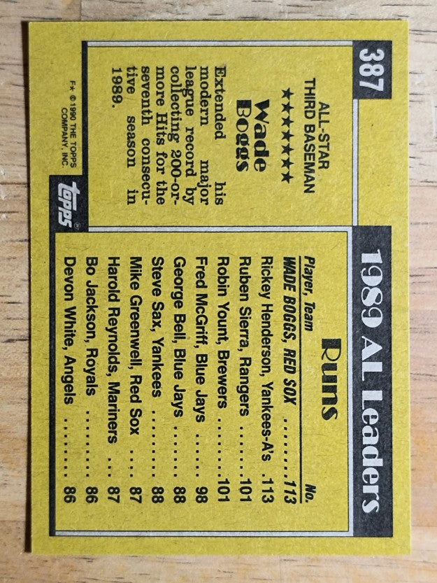 1990 Topps #387 Wade Boggs AS