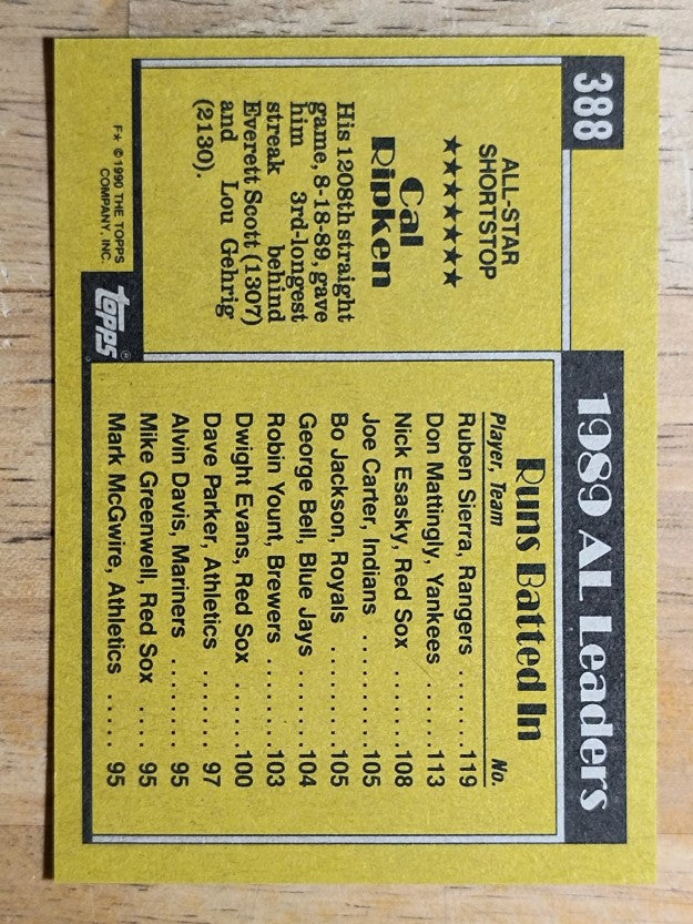 1990 Topps #388 Cal Ripken AS