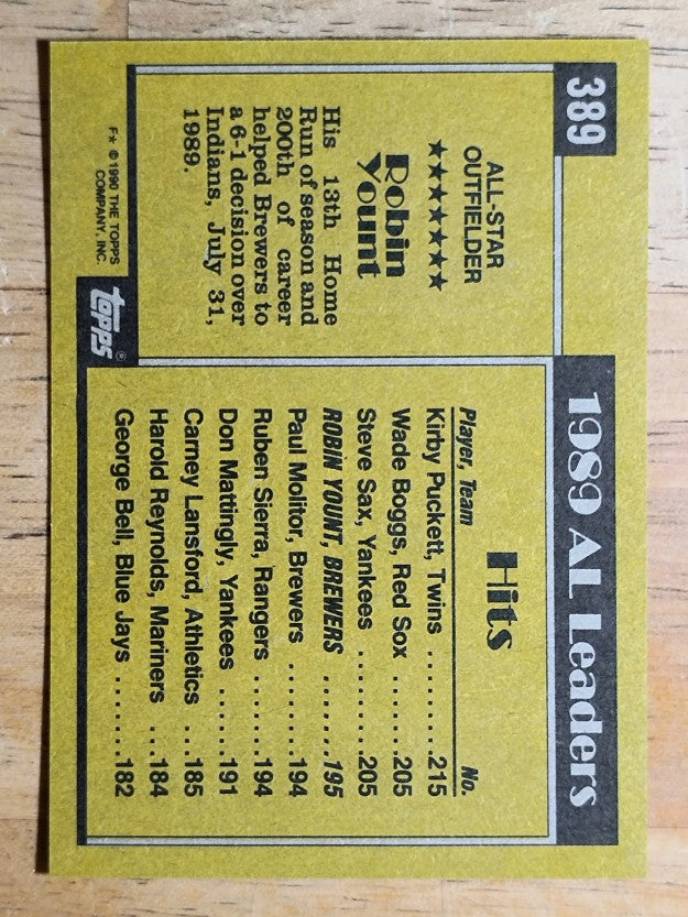 1990 Topps #389 Robin Yount AS