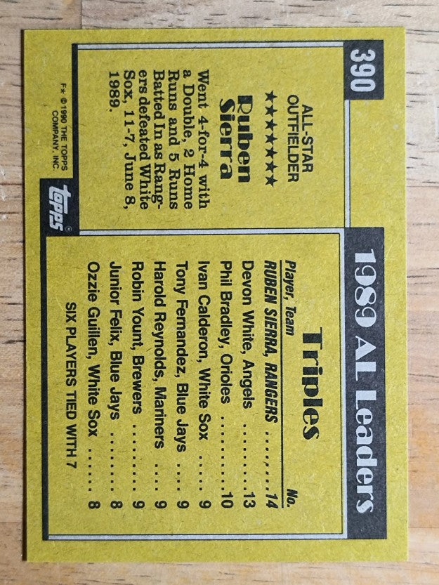 1990 Topps #390 Ruben Sierra AS