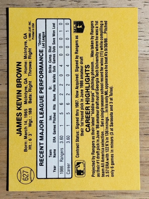 1987 Donruss #627 Kevin Brown RC