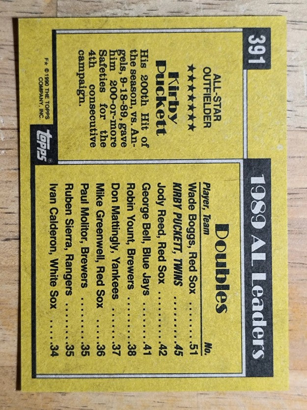 1990 Topps #391 Kirby Puckett AS