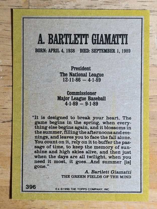 1990 Topps #396 Bart Giamatti MEM