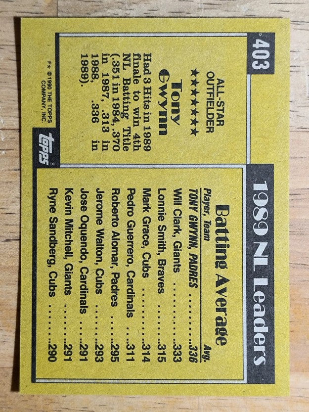 1990 Topps #403 Tony Gwynn AS