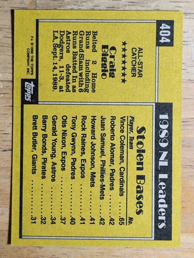 1990 Topps #404 Craig Biggio AS
