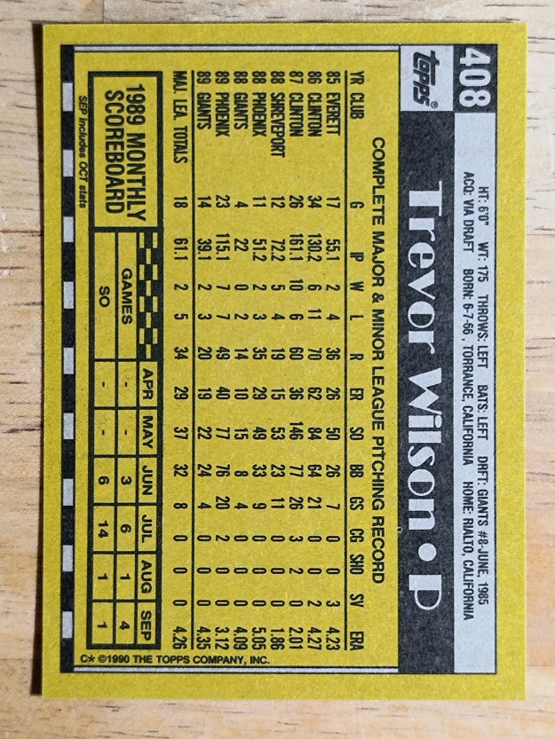1990 Topps #408 Trevor Wilson
