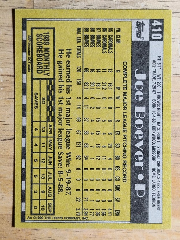 1990 Topps #410 Joe Boever