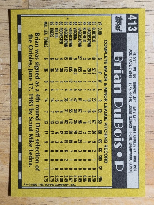 1990 Topps #413 Brian DuBois RC