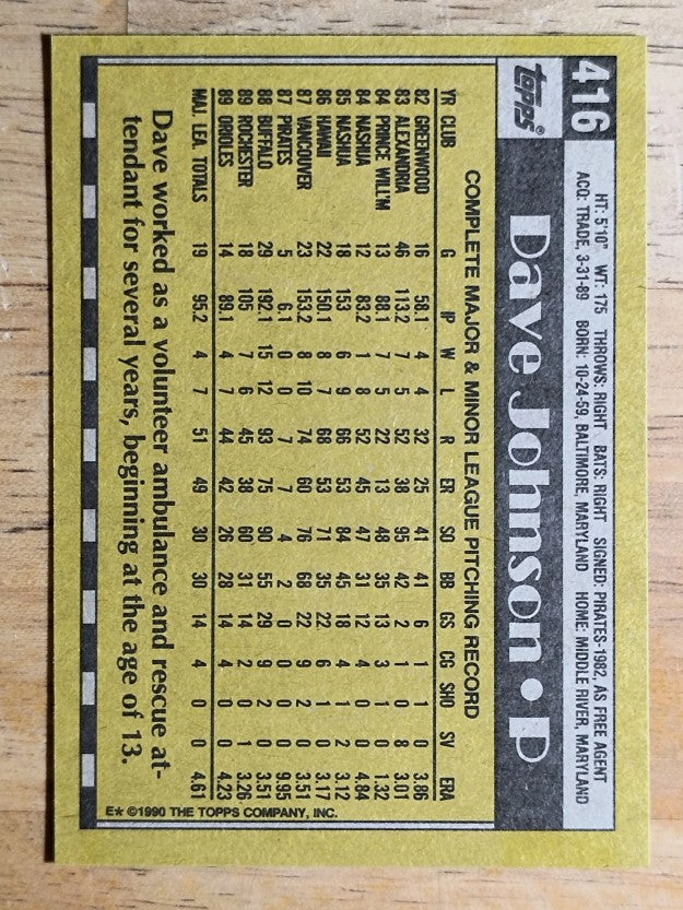 1990 Topps #416 Dave Wayne Johnson RC