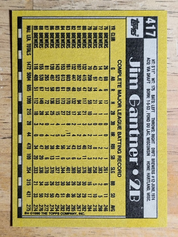 1990 Topps #417 Jim Gantner