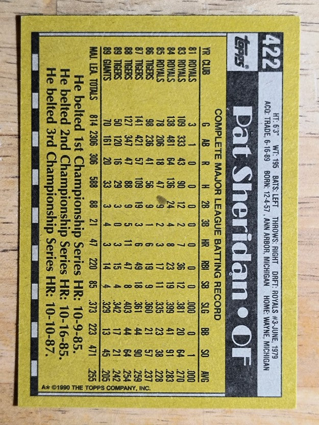1990 Topps #422 Pat Sheridan