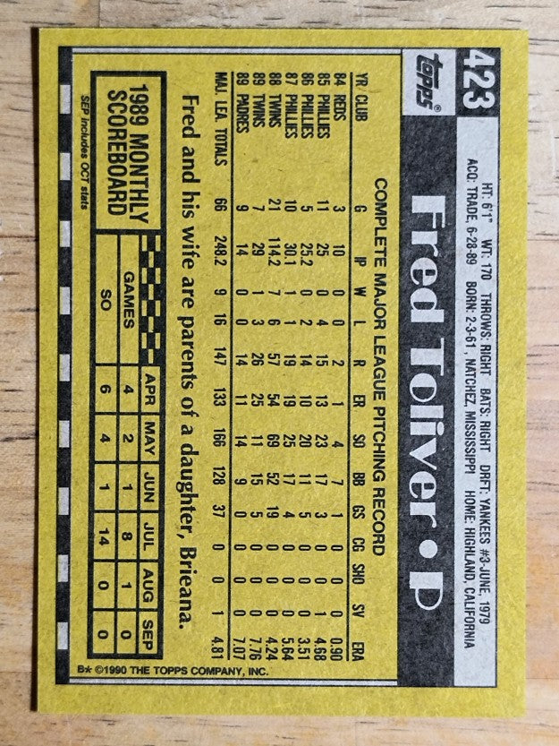 1990 Topps #423 Fred Toliver