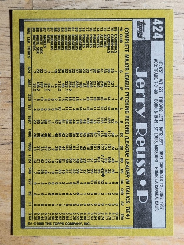 1990 Topps #424 Jerry Reuss